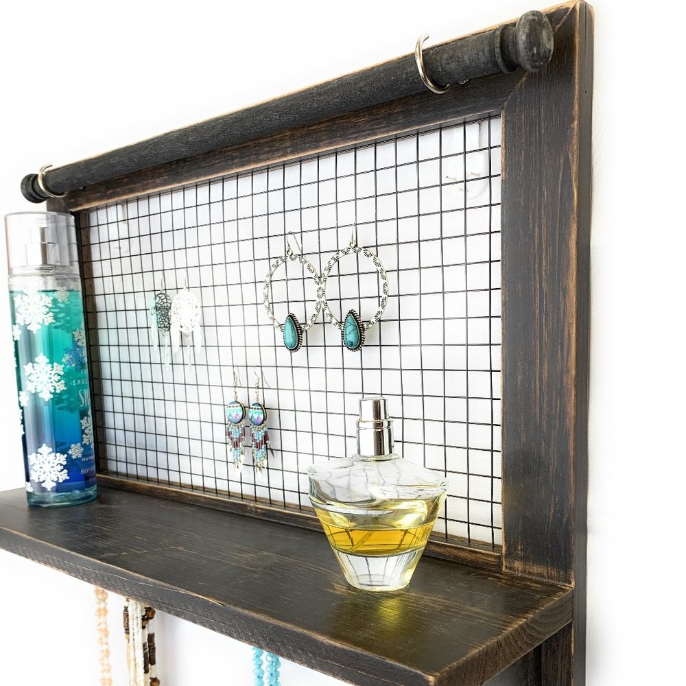 Wooden Jewelry organizer BROWN with bracelet rod